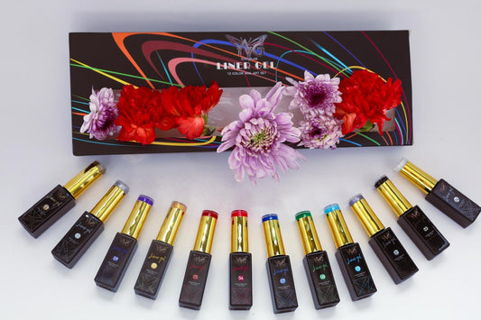 Set de Lines gel 12 colores 12 ml caja negra y botella negra