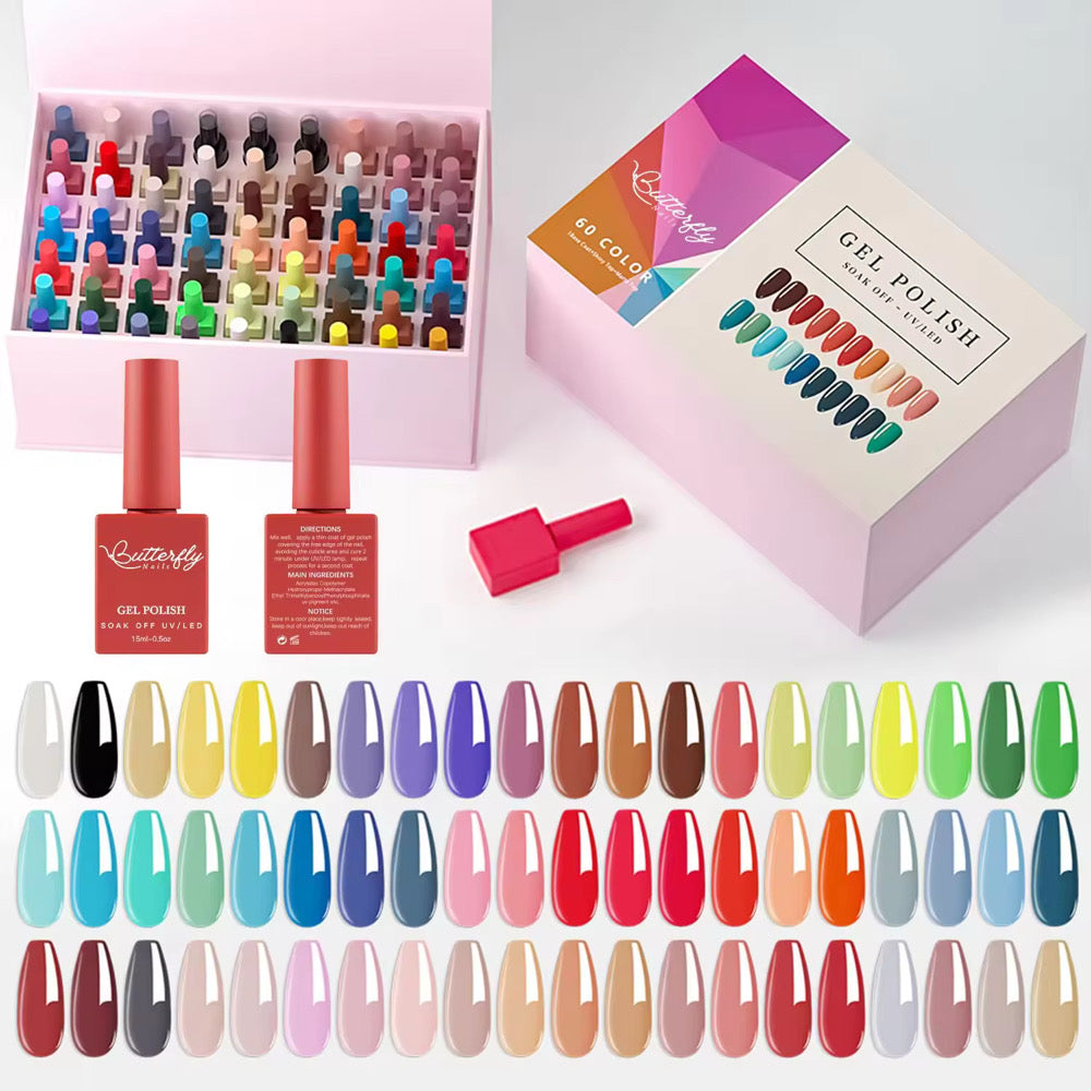 Colección de gel 60 colores incluye , base coat  ,top coat , topcoat mate