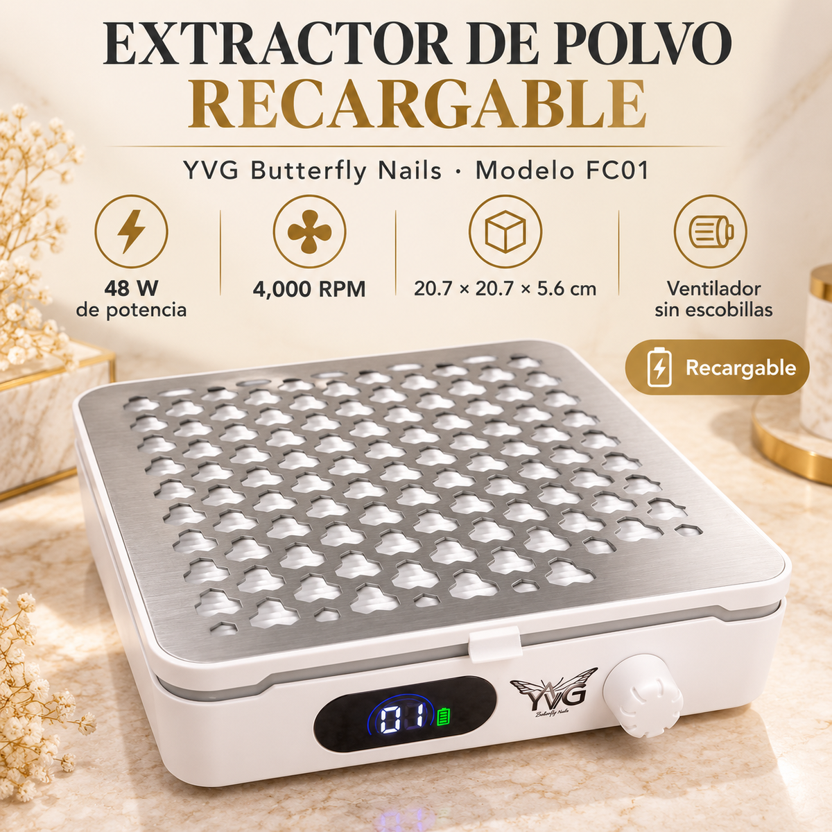 Colector de polvo de uñas | Colector de polvo de uñas inalámbrico de 1000PA Nail Tech | 10 niveles de velocidad | Bajo ruido y fuerte succión | Filtro reutilizable, 20 almohadillas + c
Aerospace-Grade Aluminum, Acetone-Proof, Magnetic Filte